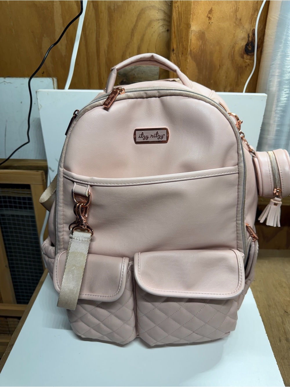 Itzy Ritzy Blush Pink Diaper Bag Backpack w/ Pacifier Pod